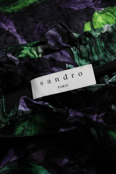 Sandro Womens Floral Print Button Down Long Sleeves Blouse Purple Green Size 1