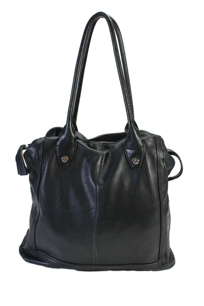 B Makowsky Womens Double Handle Zip Top Medium Shoulder Handbag Black Leather