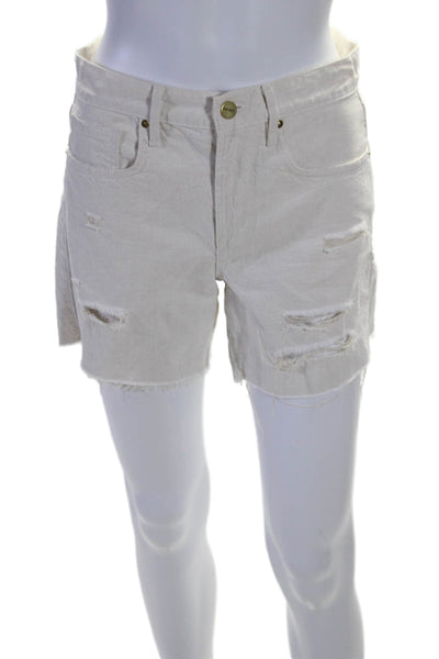 Frame Womens Front Zip Five Pocket Distressed Sailor Shorts White Size 24