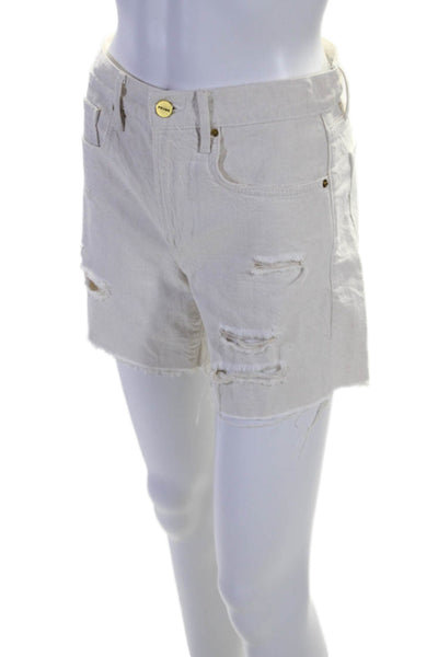 Frame Womens Front Zip Five Pocket Distressed Sailor Shorts White Size 24