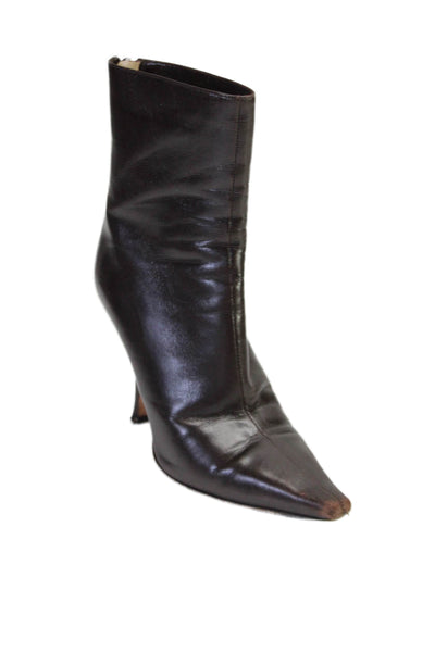 Jimmy Choo Womens Back Zip Point Toe Mid Heeled Boots Leather Brown 35.5