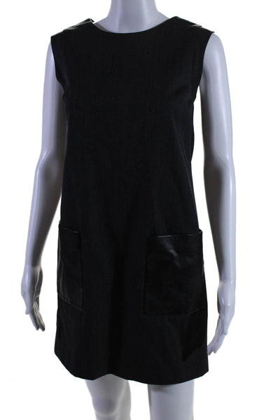 J Crew Womens Faux Leather Pockets Sleeveless Dress Black Size 00 Petite