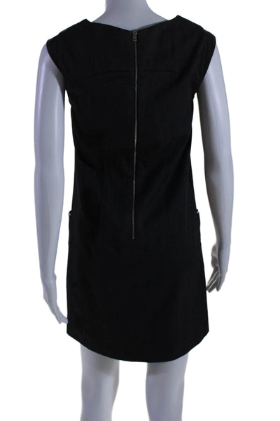 J Crew Womens Faux Leather Pockets Sleeveless Dress Black Size 00 Petite