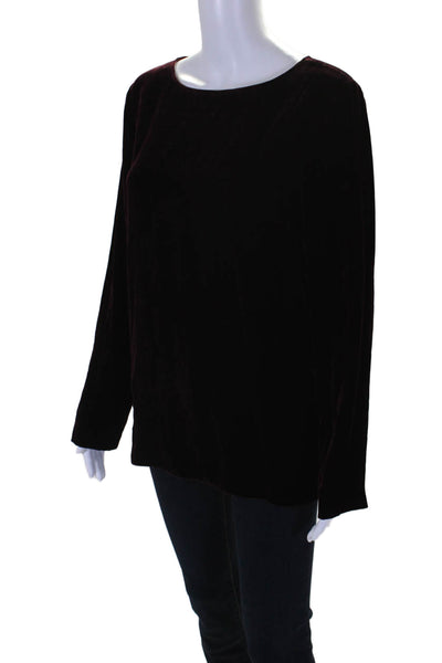 Aspesi Womens Velvet Long Sleeve Boat Neck Split Hem Tunic Burgundy Red Size 44