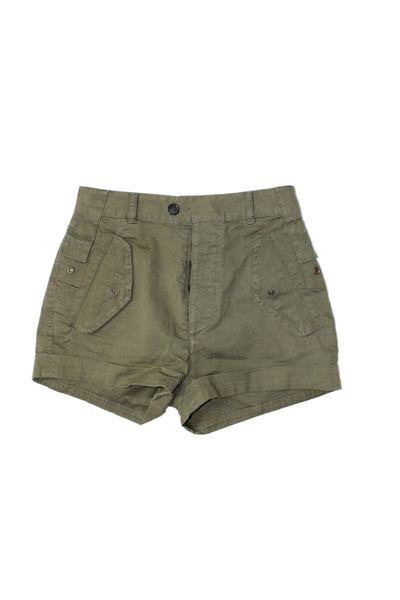 Dsquared2 Womens Texture Buttons Cuff Bottom Shorts Army Green Size EUR 40