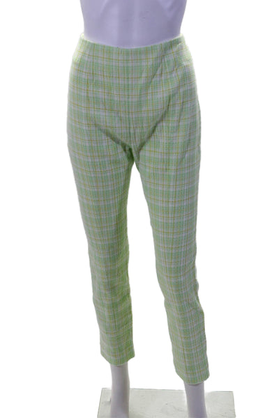 Veronica Beard Womens Texture Zip Straight Leg Plaid Pants Green Size 4