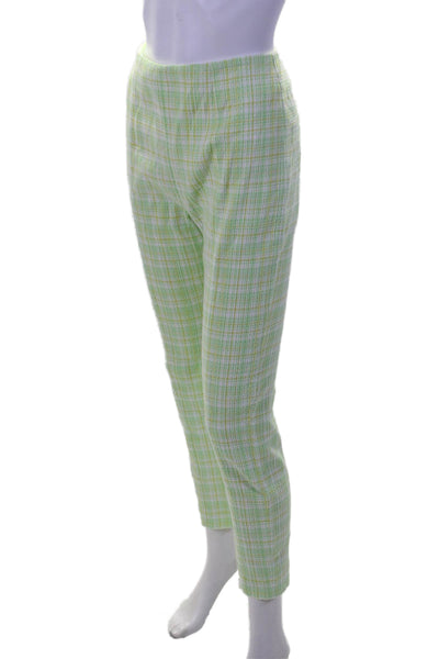 Veronica Beard Womens Texture Zip Straight Leg Plaid Pants Green Size 4