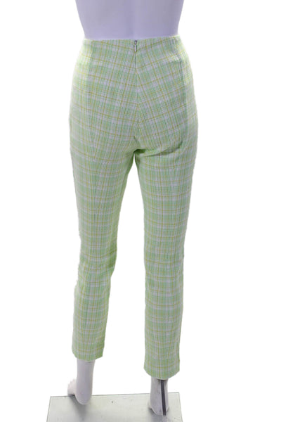 Veronica Beard Womens Texture Zip Straight Leg Plaid Pants Green Size 4