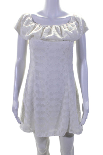 Wren Womens Elastic Off Shoulder Ruffled Shift Dress White Size Small