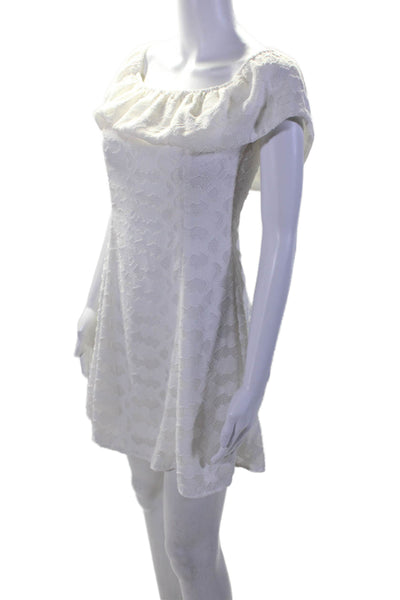 Wren Womens Elastic Off Shoulder Ruffled Shift Dress White Size Small