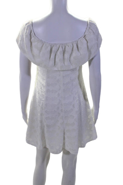 Wren Womens Elastic Off Shoulder Ruffled Shift Dress White Size Small