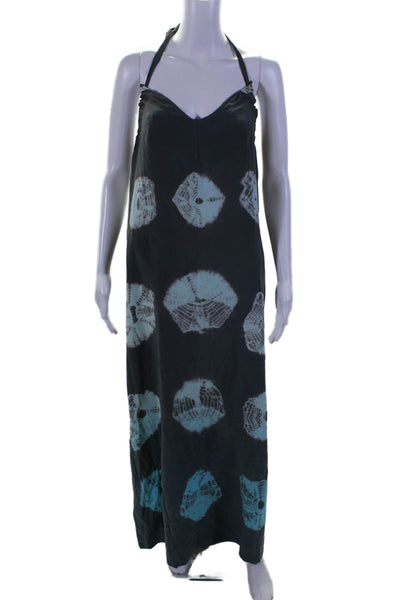 Gypsy 05 Womens Open Back Halter V Neck Abstract Silk Dress Gray Green Size XS