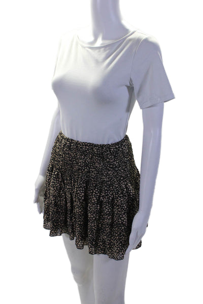 Ulla Johnson Womens Smocked Tiered Animal Printed Silk Skirt Brown Black Size 2