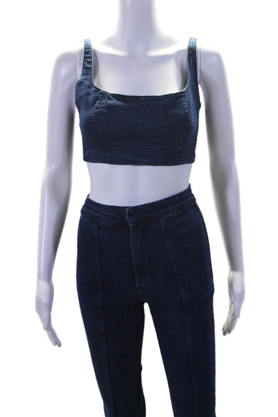 Zara Womens Square Neck Denim Crop Top Skinny Jeans Set Blue Size Extra Small 0