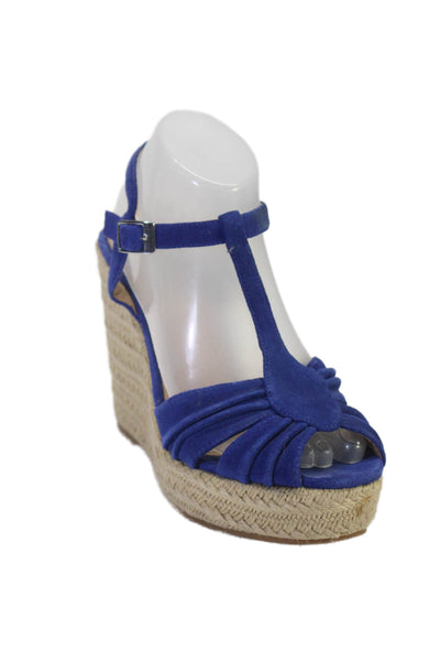 Steve Madden Womens Open Toe Ankle Buckle Suede Espadrille Sandals Blue Size 8.5