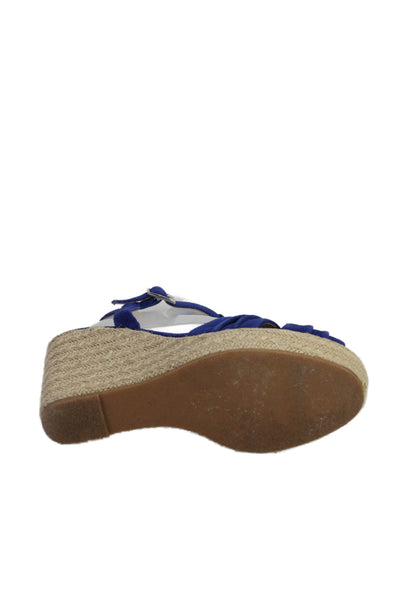 Steve Madden Womens Open Toe Ankle Buckle Suede Espadrille Sandals Blue Size 8.5