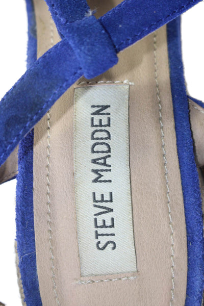 Steve Madden Womens Open Toe Ankle Buckle Suede Espadrille Sandals Blue Size 8.5