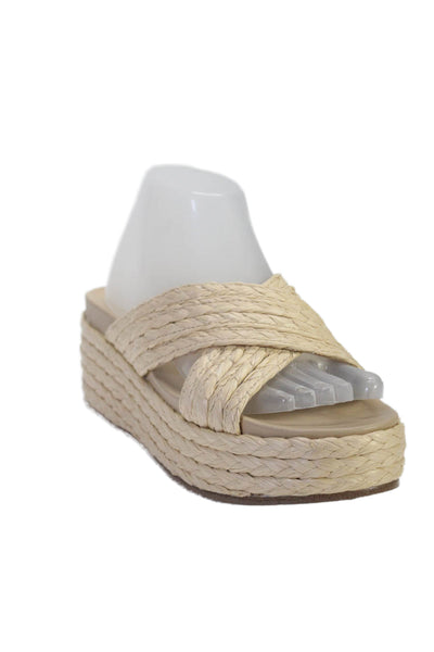 J/Slides Women's Open Toe Straps Platform Slides Straw Sandals Beige Size 8.5