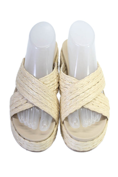 J/Slides Women's Open Toe Straps Platform Slides Straw Sandals Beige Size 8.5