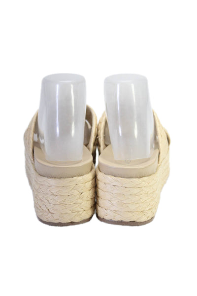 J/Slides Women's Open Toe Straps Platform Slides Straw Sandals Beige Size 8.5