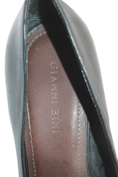 Gianni Bini Women's Square Toe Slip-On Leather Wedge Shoes Black Size 8.5