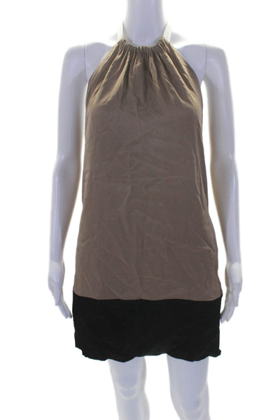 Reiss Womens Two-Toned High Neck Low Back Sleeveless Mini Dress Brown Size 0