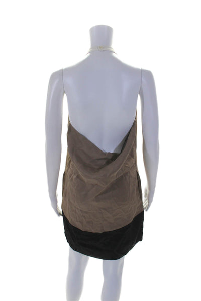 Reiss Womens Two-Toned High Neck Low Back Sleeveless Mini Dress Brown Size 0