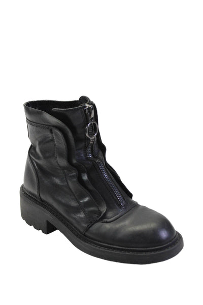 Ash Womens Front Zip Block Heel Combat Ankle Boots Black Leather Size 37