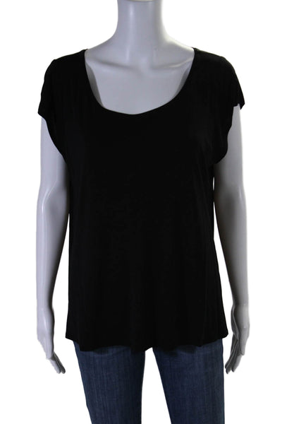 Eileen Fisher Women's Round Neck Short Sleeves Basic Blouse Black Size XL