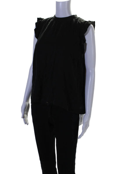 Bella Dahl Womens Ruffled Cap Sleeve Crew Neck Blouse Top Black Size Medium