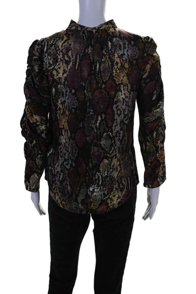 Rebecca Taylor Womens Crew Neck Snakeskin Print Silk Top Brown Red Black Size 2