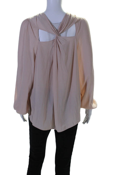 Ramy Brook Womens Long Sleeve Cut Out Twist Neck Blouse Pink Size Extra Small