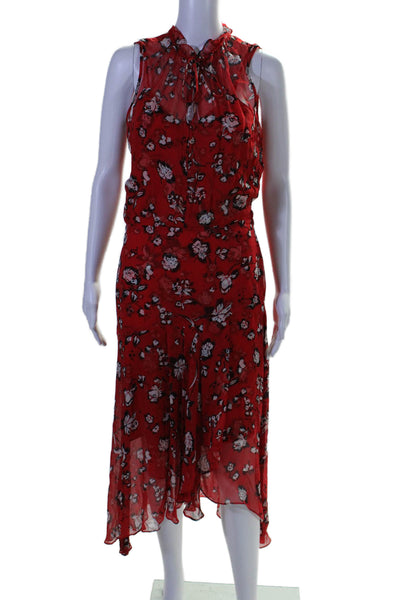 Veronica Beard Womens Sleeveless Keyhole Floral Silk Midi Dress Red White Size 4