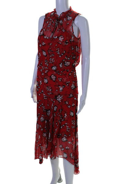 Veronica Beard Womens Sleeveless Keyhole Floral Silk Midi Dress Red White Size 4