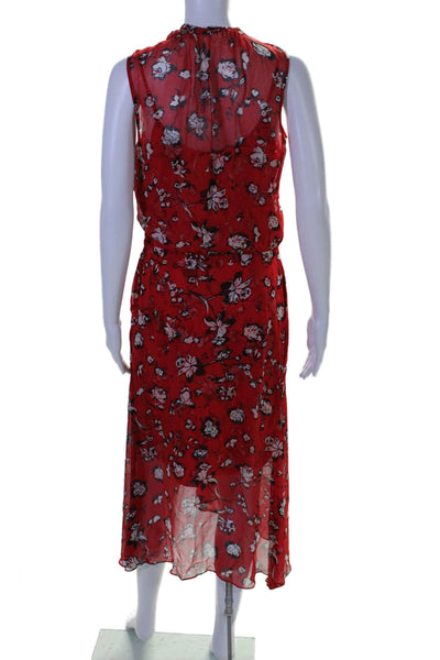 Veronica Beard Womens Sleeveless Keyhole Floral Silk Midi Dress Red White Size 4