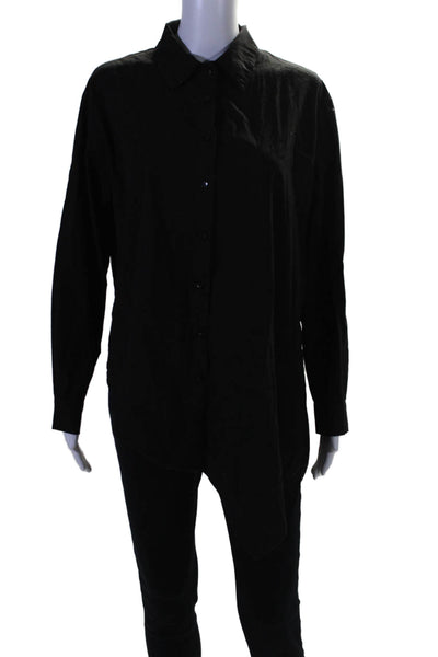 Juvia Womens Cotton Long Sleeve Button Up Collared Blouse Black Size M