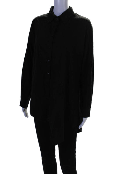 Juvia Womens Cotton Long Sleeve Button Up Collared Blouse Black Size M