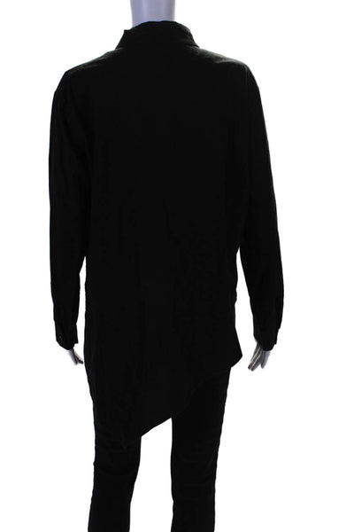 Juvia Womens Cotton Long Sleeve Button Up Collared Blouse Black Size M