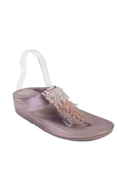 FitFlop Women's T-Straps Beaded Platform Rubber Flip Flop Pink Size 8