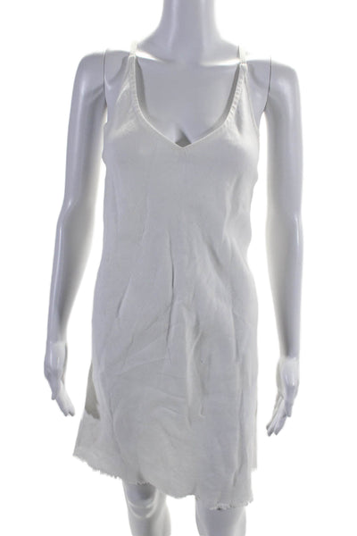 ATM Womens Linen Fringe Trim V-Neck Sleeveless Pullover Dress White Size S