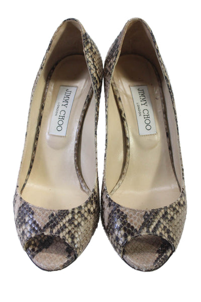 Jimmy Choo Womens Animal Print Open Toe Slide On Wedges Heels Beige Size 37 7