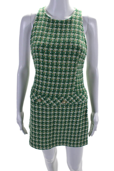 Zara Womens Woven Round Neck Sleeveless Zip Up Mini Dress Green Size M