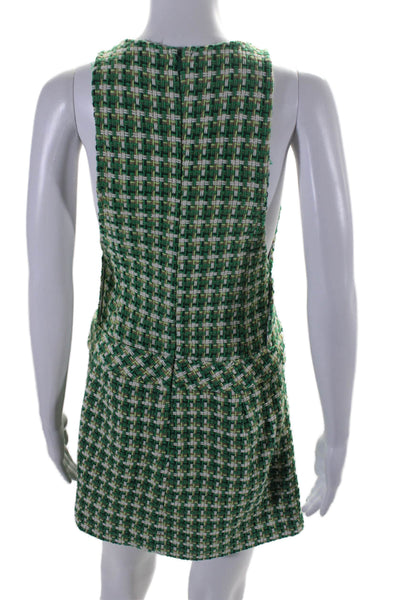 Zara Womens Woven Round Neck Sleeveless Zip Up Mini Dress Green Size M