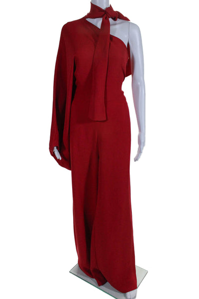 Valentino Womens Silk Crepe One Shoulder Wide Leg One Piece Jumpsuit Red Size 10