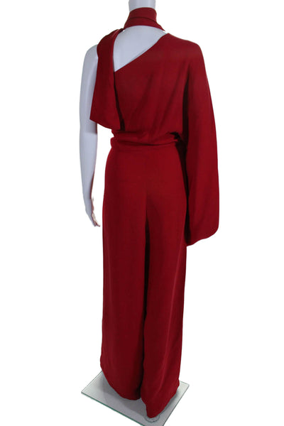 Valentino Womens Silk Crepe One Shoulder Wide Leg One Piece Jumpsuit Red Size 10