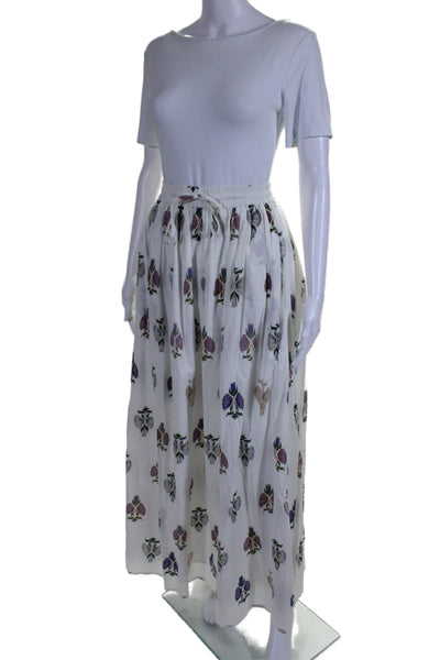 Roller Rabbit Women Cotton Floral Print Lined Drawstring Maxi Skirt White Size M