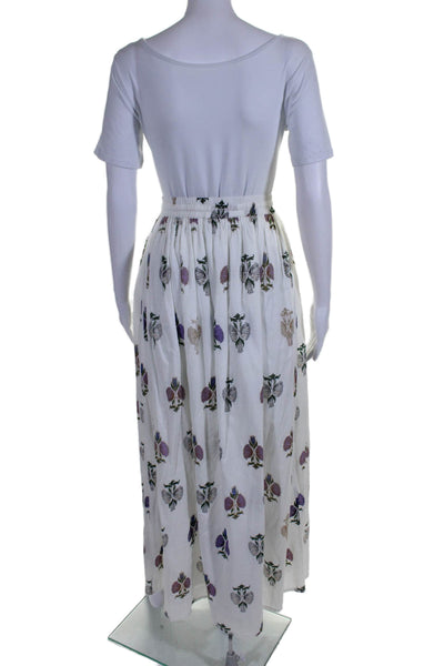 Roller Rabbit Women Cotton Floral Print Lined Drawstring Maxi Skirt White Size M