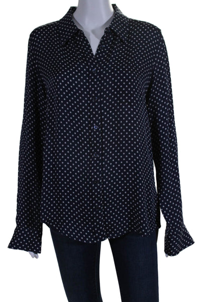 Equipment Femme Womens Silk Star Print Long Sleeve Button Down Top Blue Size L