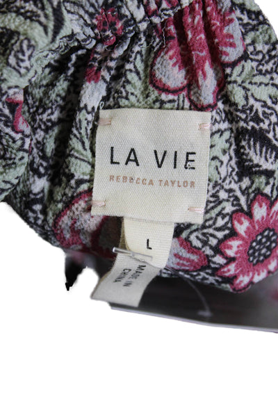 La Vie Womens Crepe Floral Print Mock Neck Long Sleeve Blouse Mint Green Size L