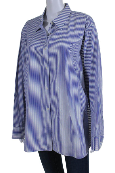 Lauren Ralph Lauren Womens Cotton Striped Print Button Up Top Blue White Size 3X